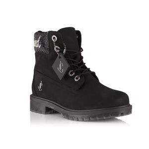 Jimmy Choo x Timberland 6" Crystal-Embellished Ankle Boots Size 9.5